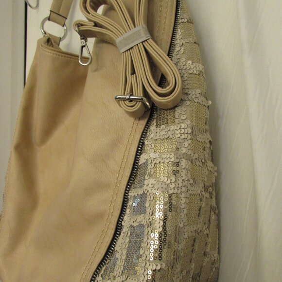 Marina Galanti Italian Large Tan & Sequin Adjustable Crossbody Strap 14" - Picture 4 of 11